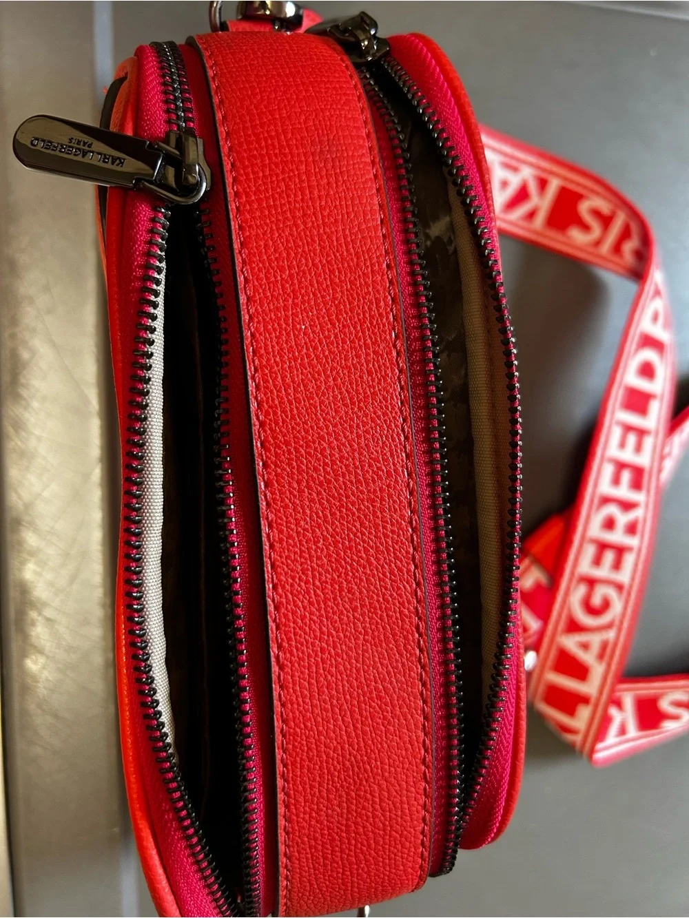 Karl Lagerfeld Bright Red Crossbody Bag with Character Patch